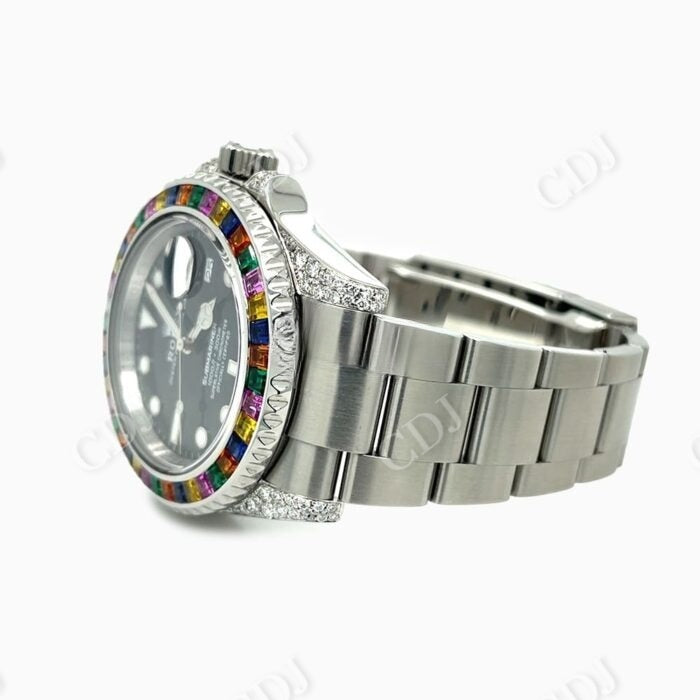 Rolex Black Dial Colored Bezel Watch customdiamjewel