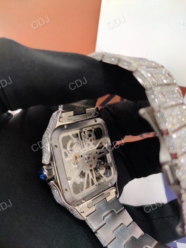 Cartier Skeleton Iced Out VVS Moissanite Studded Full Buss Down Luxurious Watch For Men 27 to 29 Carats (Approx.)  customdiamjewel   