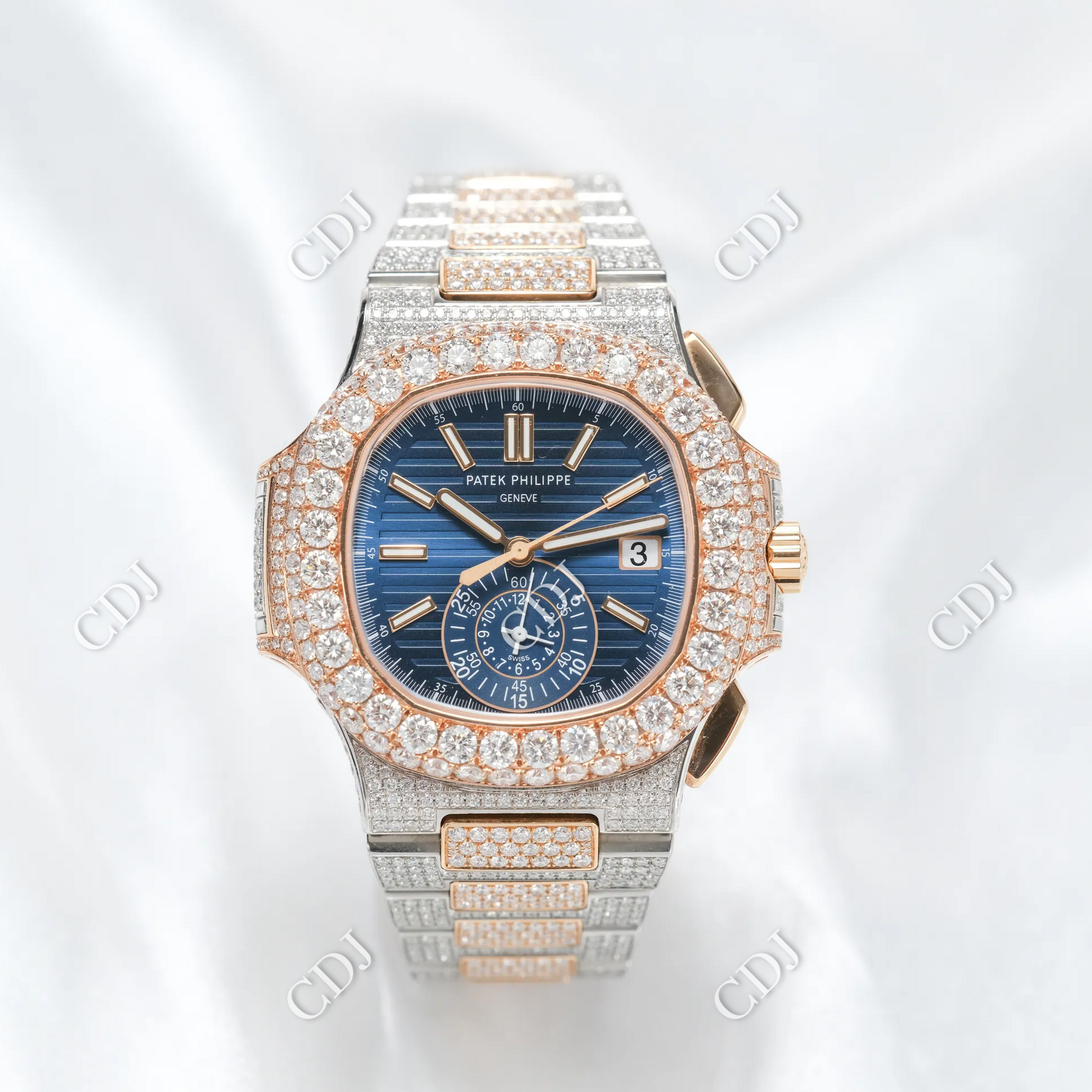 Blue Dial Chrono Hip Hop Watches  customdiamjewel   