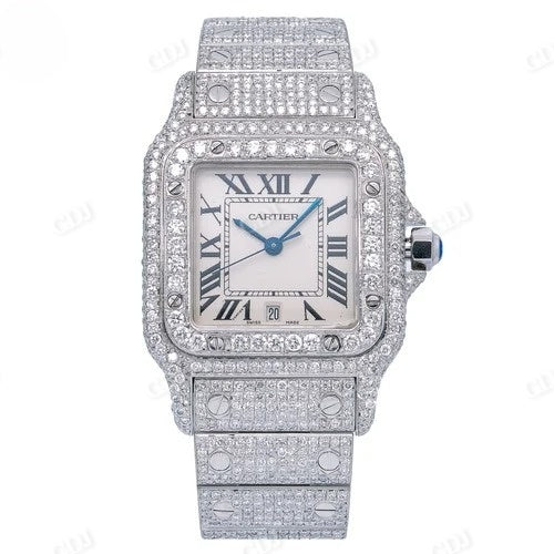 Hip Hop Custom Cartier High Quality Lab Grown Diamond Men's Wrist Watch Customized Diamond Jewelry  customdiamjewel   