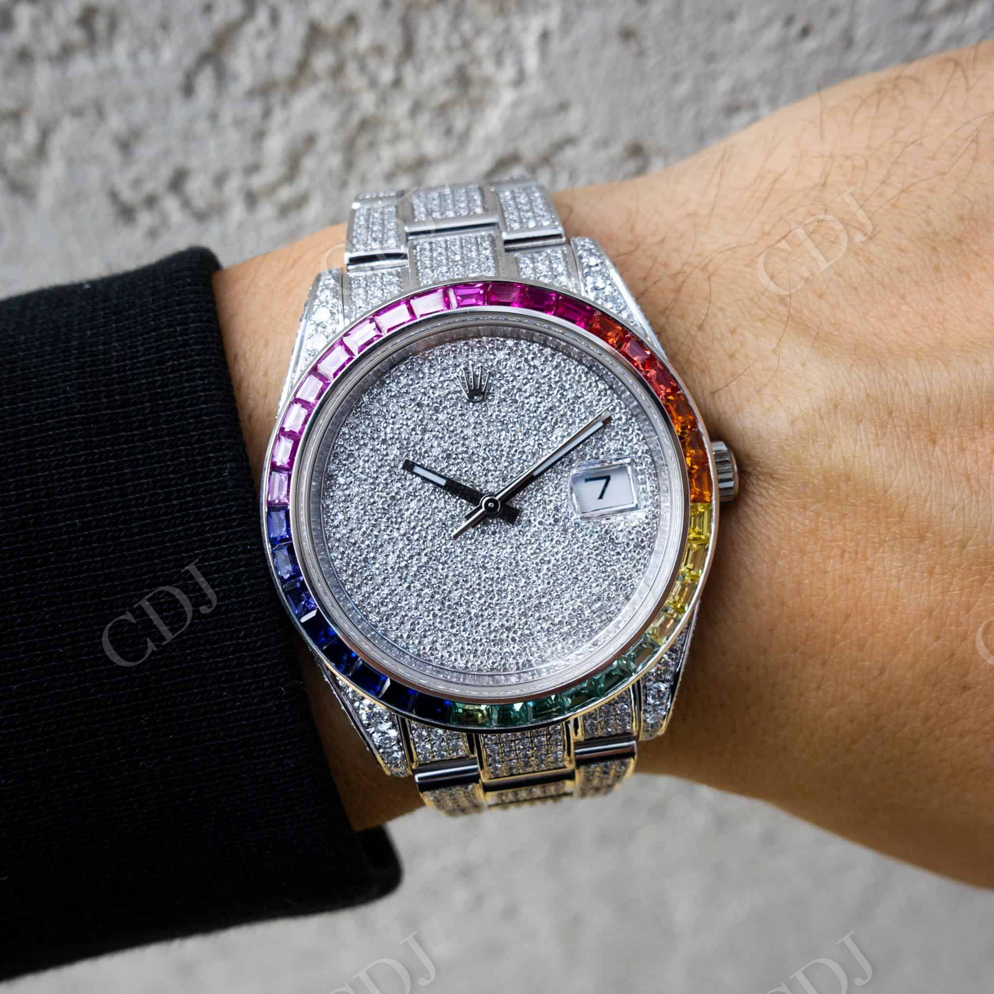 Rolex Rainbow Bezel Fully Diamond Watch  customdiamjewel   