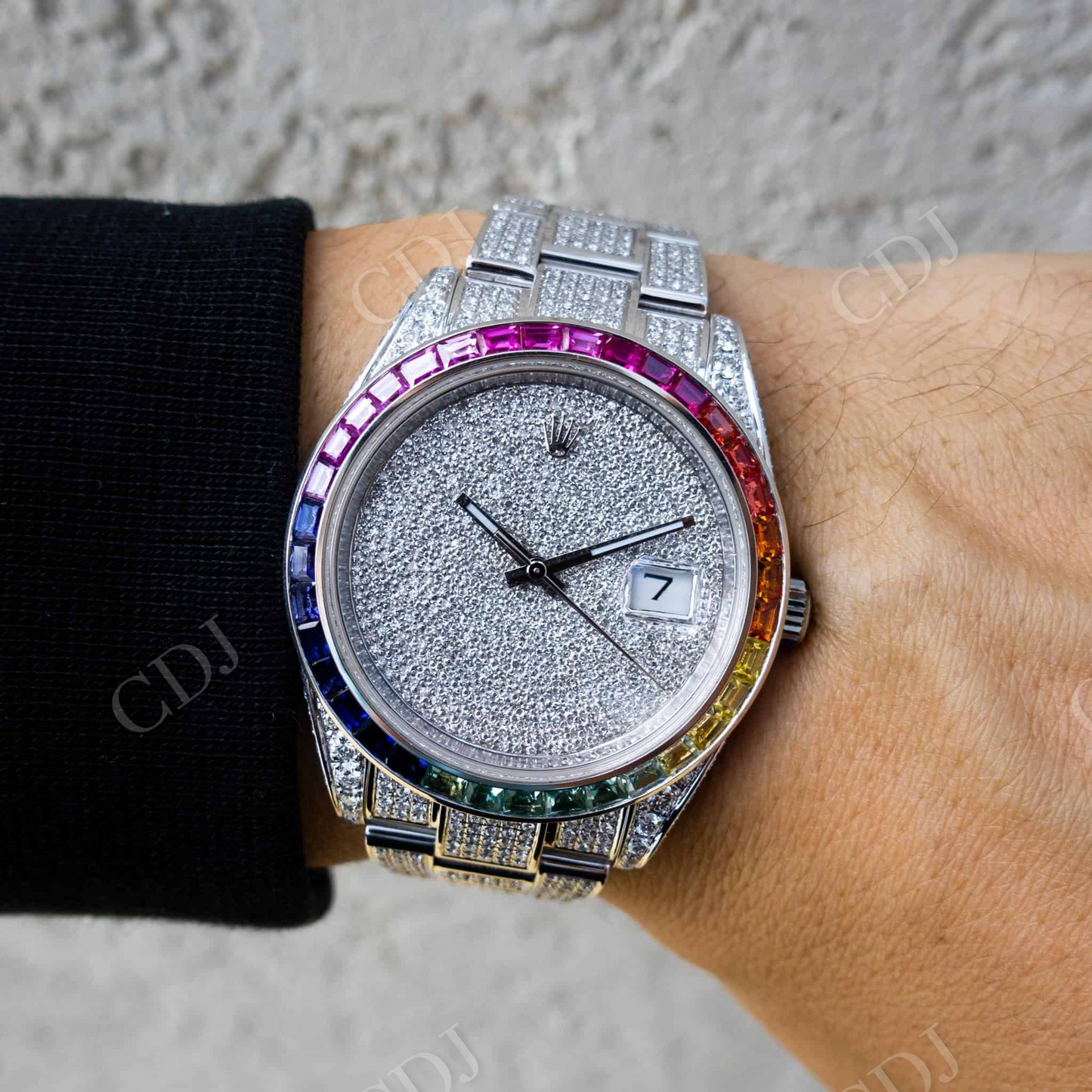 Rolex Rainbow Bezel Fully Diamond Watch  customdiamjewel   