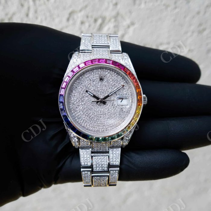 Rolex Rainbow Bezel Fully Diamond Watch  customdiamjewel   