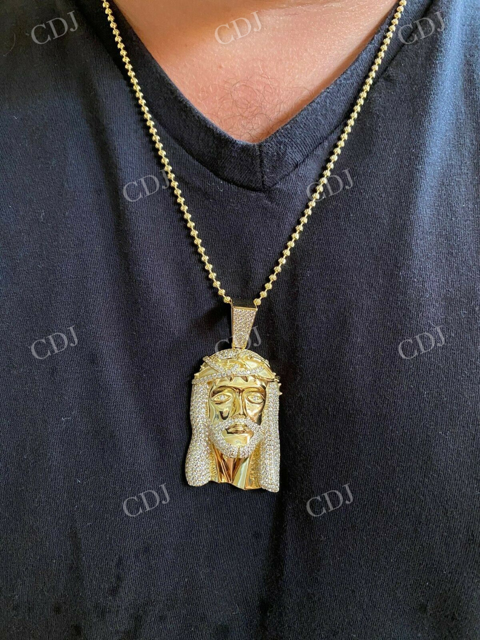 14k Gold Icy Jesus Piece Diamond Pendant For Men  customdiamjewel   