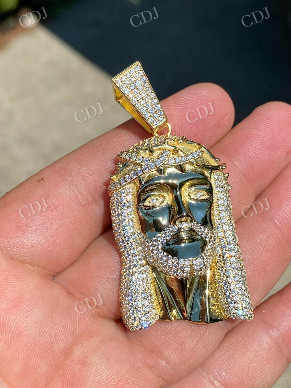 14k Gold Icy Jesus Piece Diamond Pendant For Men  customdiamjewel   