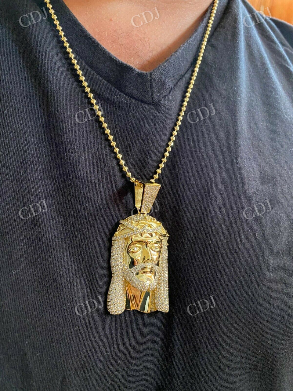 14k Gold Icy Jesus Piece Diamond Pendant For Men  customdiamjewel   