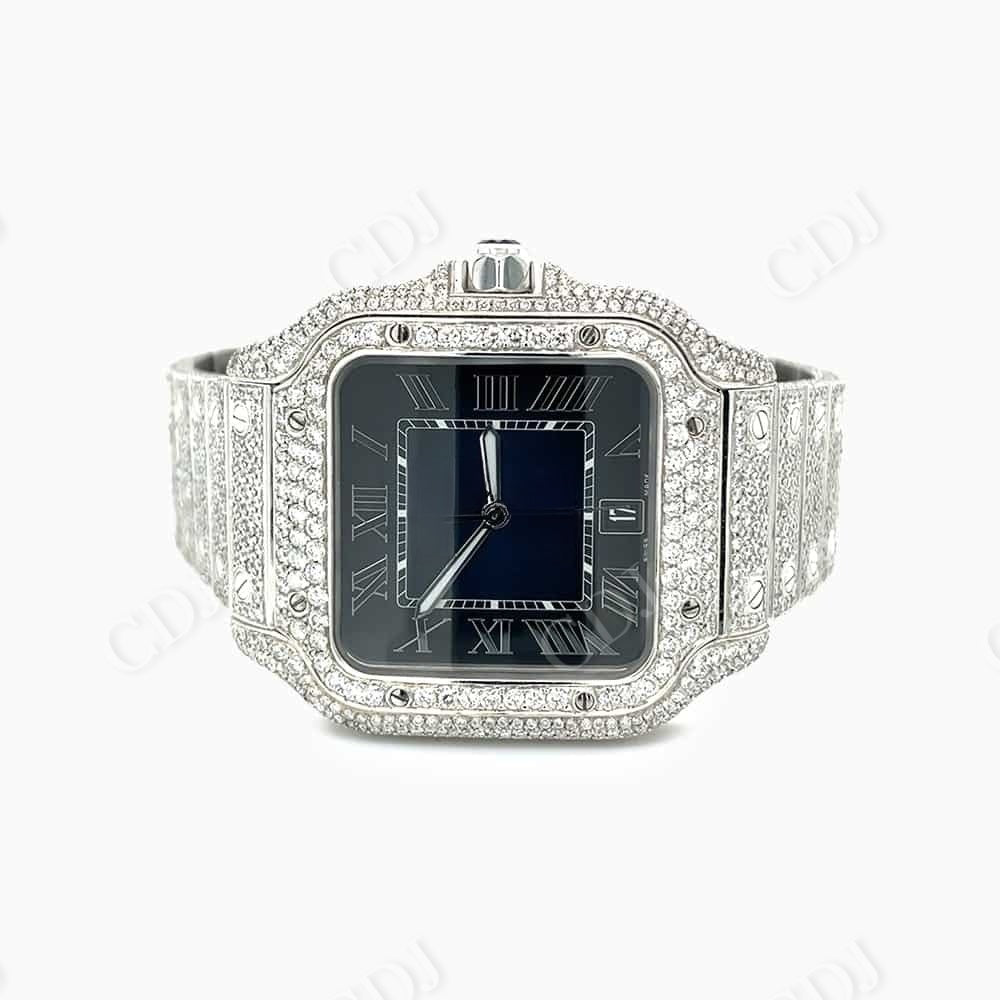 Cartier Santos Blue Dial Custom Diamond Watch  customdiamjewel   