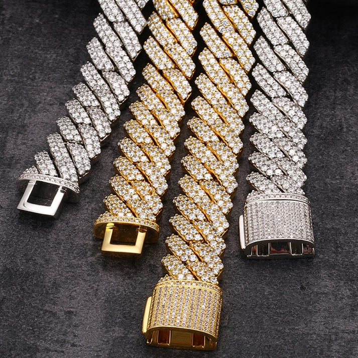 White Gold 20mm Double Row Round Diamond Cuban Chain hip hop jewelry CustomDiamJewel