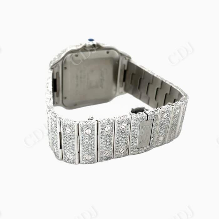 Cartier Santos Blue Dial Custom Diamond Watch  customdiamjewel   