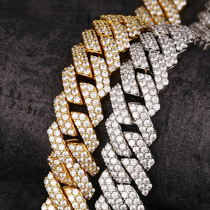 White Gold 20mm Double Row Round Diamond Cuban Chain hip hop jewelry CustomDiamJewel