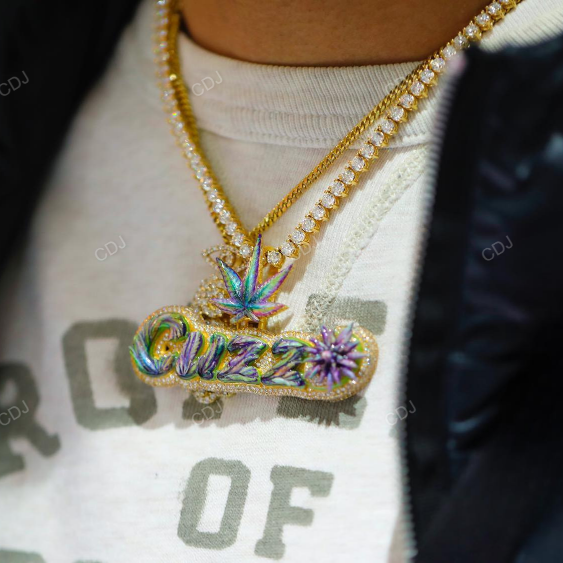 "CUZZO" Enamel Set Diamond Letter Name Pendant Necklace hip hop jewelry CustomDiamJewel   