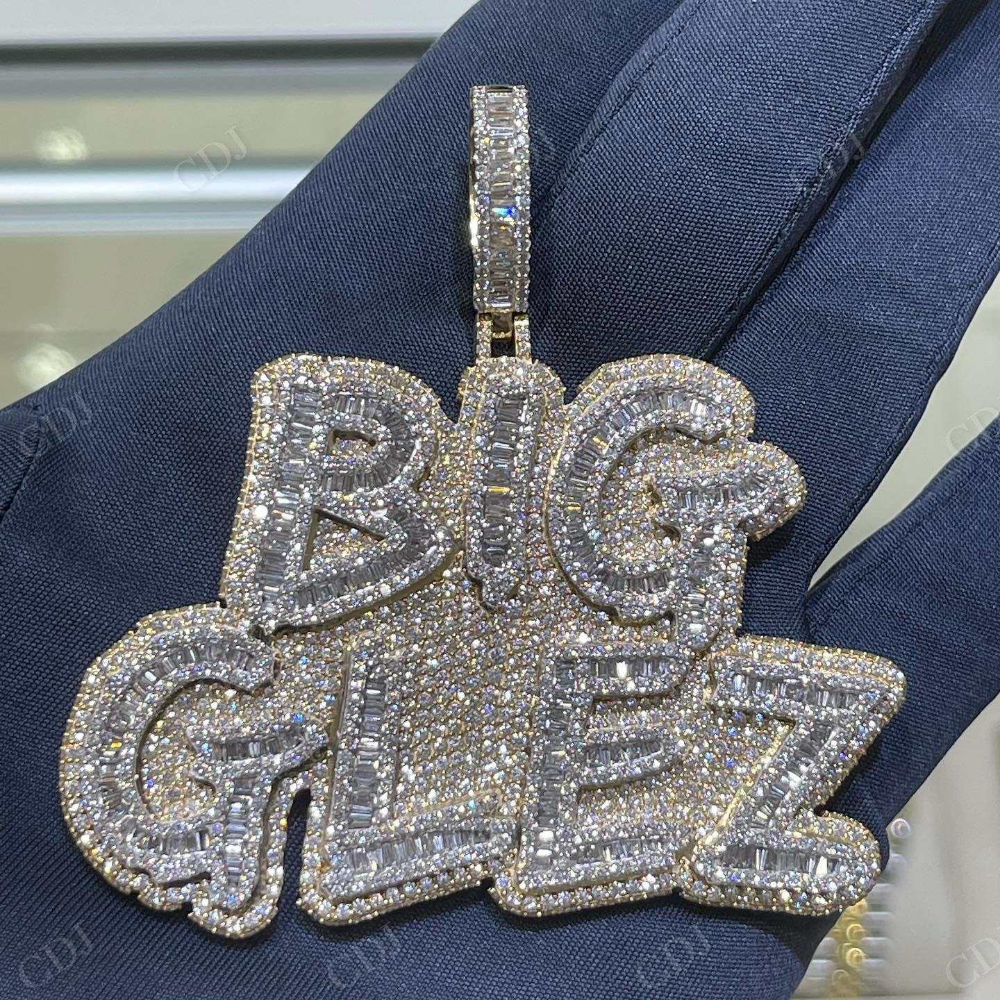 High Quality Round and Baguette Cut BIG GLEZ Pendant hip hop jewelry CustomDiamJewel   