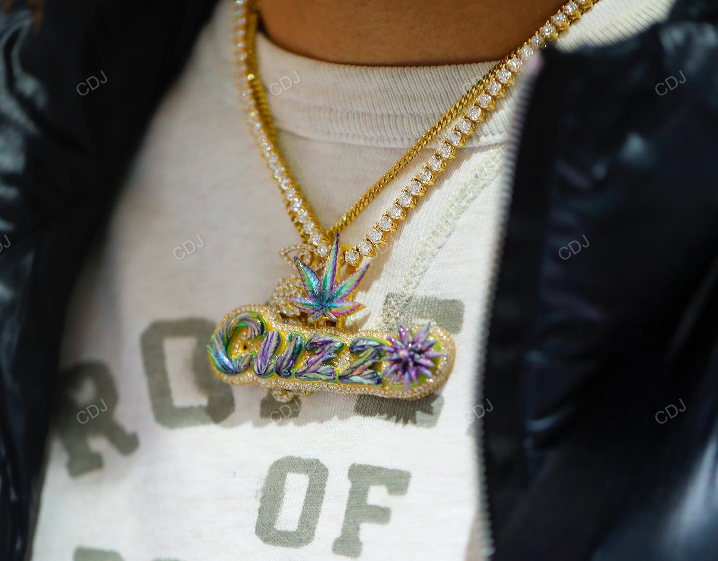 "CUZZO" Enamel Set Diamond Letter Name Pendant Necklace hip hop jewelry CustomDiamJewel   