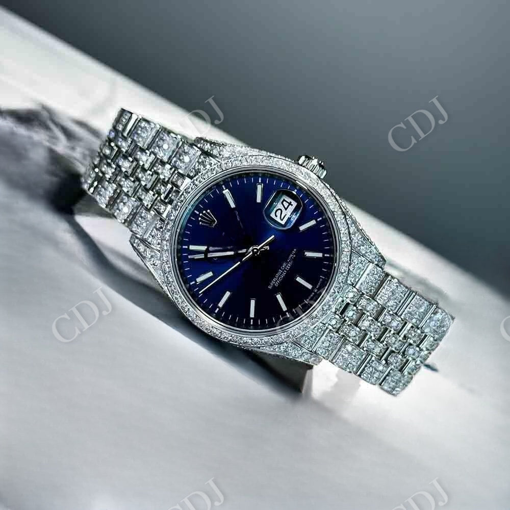 Blue Dial Rolex Custom Diamond Watch  customdiamjewel   