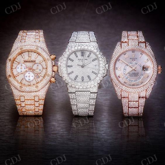 Fully Iced Out Natural Diamond Wrist Watch  customdiamjewel   