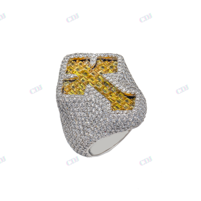 Baguette cut Yellow Color Diamond Fully Iced Out Cross Design Ring hip hop jewelry CustomDiamJewel