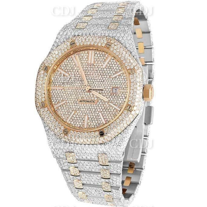 Iced Out VVS Moissanite Diamond Watch Date Just Watch 41MM AP Two Tone Gold Plated Watch 27.00 CTW (Approx)  customdiamjewel   