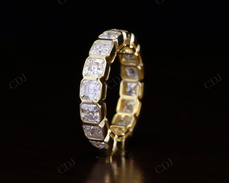 5.92CTW Asscher Cut Lab Grown Diamond Bezel Set Wedding Band  customdiamjewel   