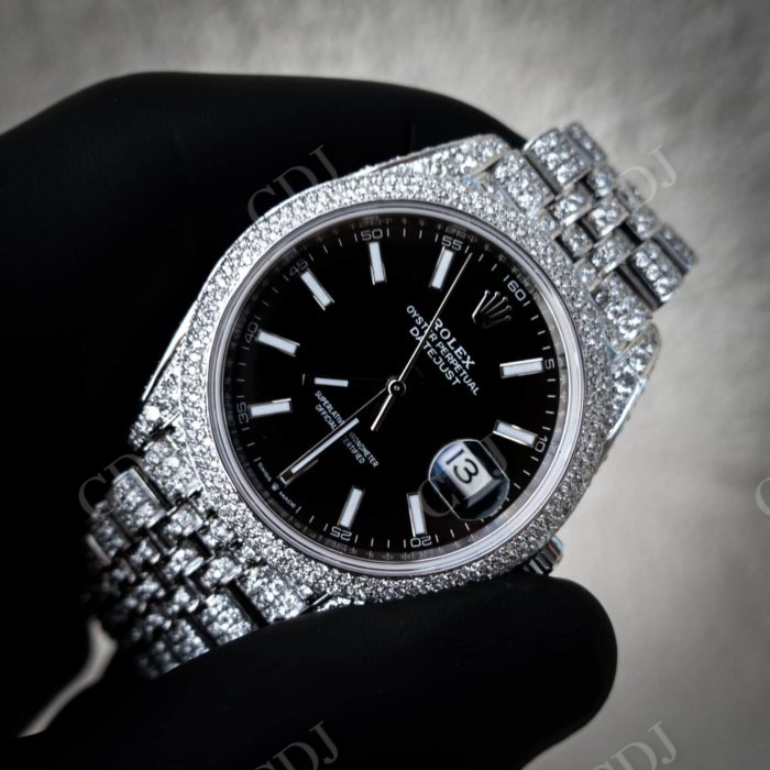 Rolex Custom Diamond Black Dial Watch  customdiamjewel   