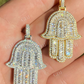 14K Gold Hamsa Hand Baguette Diamond Pendant  customdiamjewel   