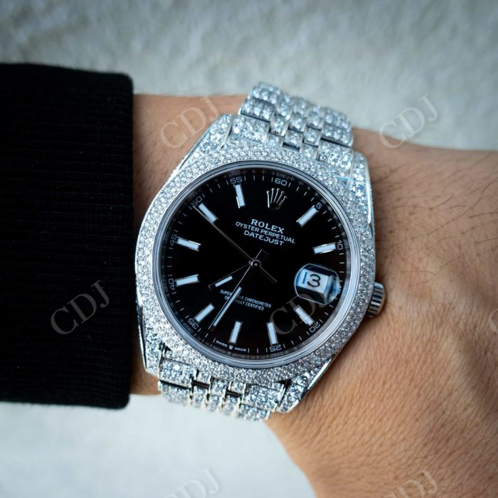 Rolex Custom Diamond Black Dial Watch  customdiamjewel   