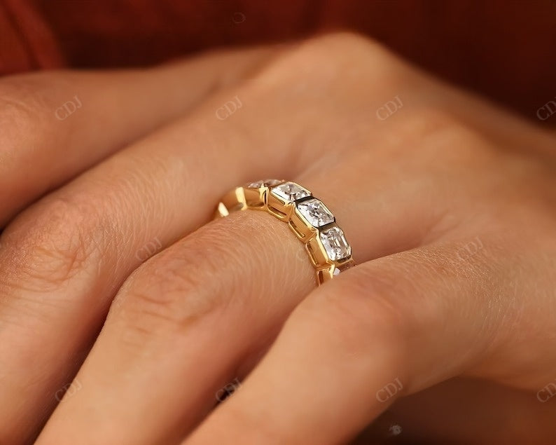 Asscher Cut Bezel Set Natural Diamond Wedding Band  customdiamjewel   