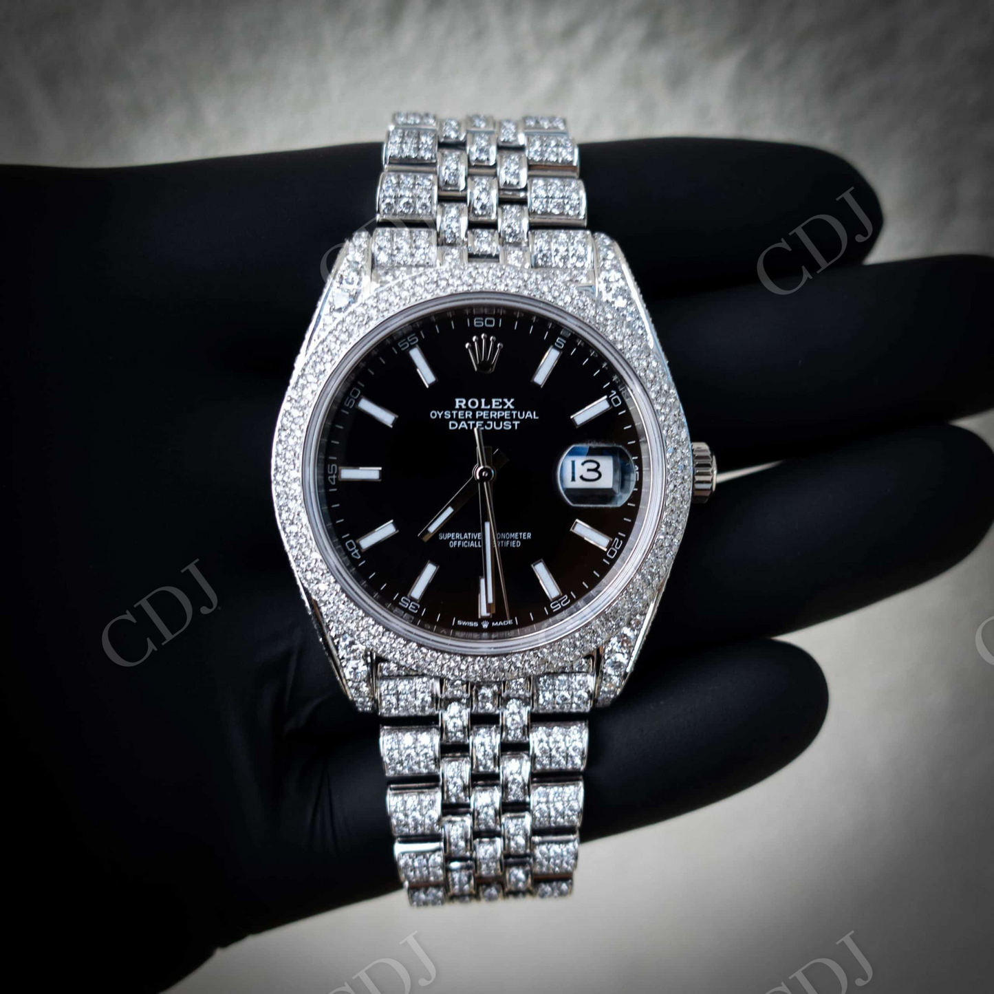 Rolex Custom Diamond Black Dial Watch  customdiamjewel   