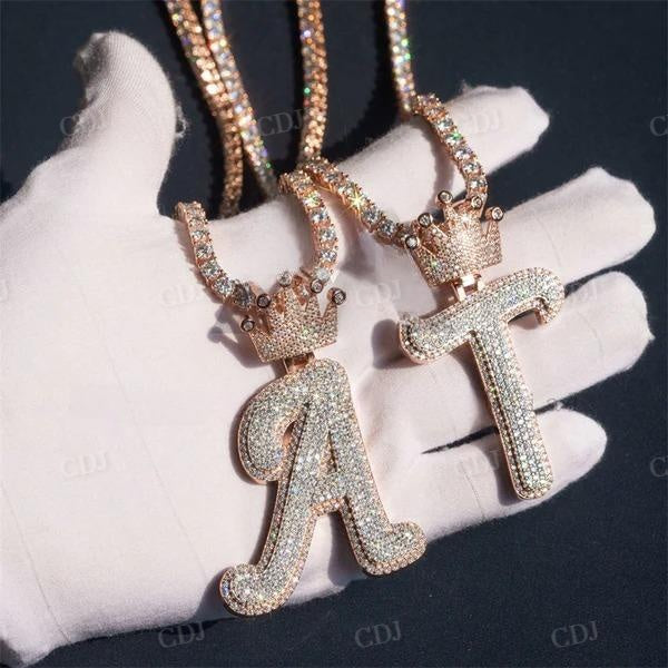 Custom Made Iced Out Rose Gold Two Intial Diamond Pendant  customdiamjewel   