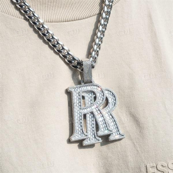 Fully Iced Out Custom Double R Initial Name Pendant  customdiamjewel   