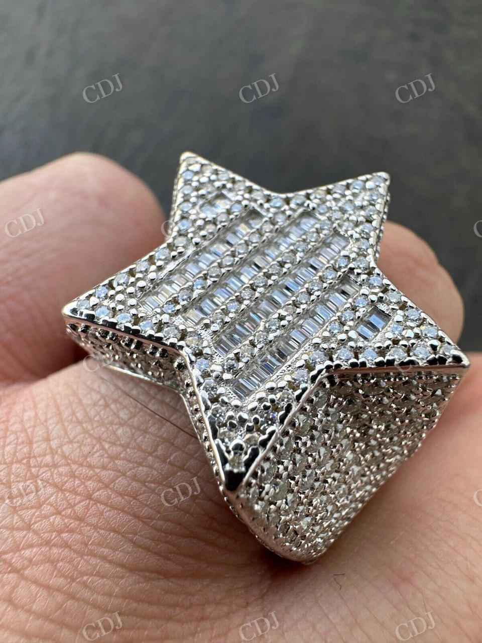 Iced Out Baguette Star Hip Hop Ring  customdiamjewel   