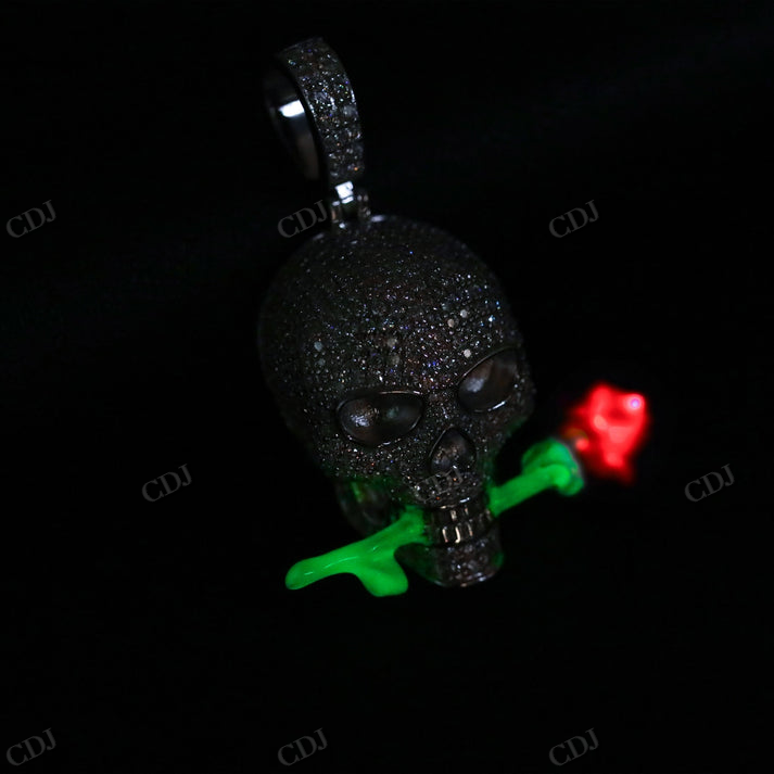 S925 Moissanite Glow In The Dark Rose Skull Pendant hip hop jewelry CustomDiamJewel