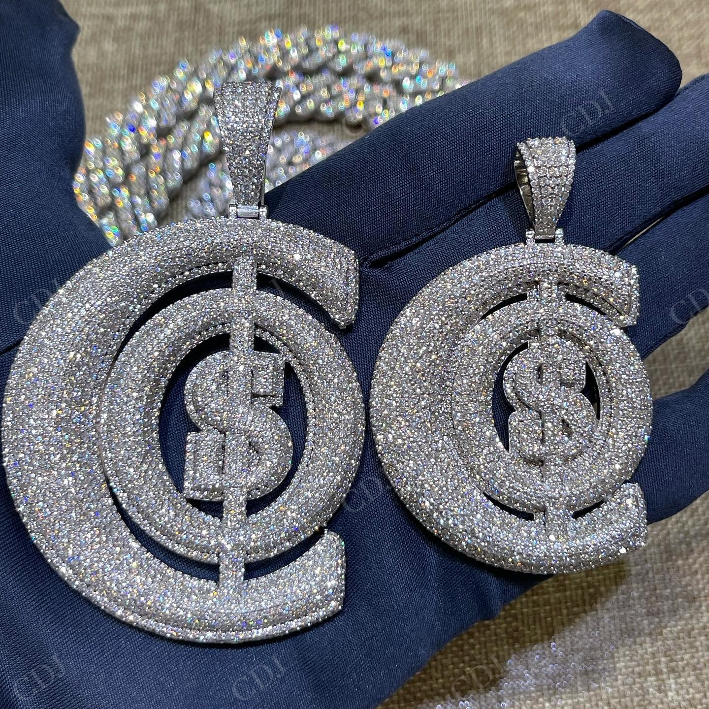 Hip hop Iced Out Moissanite Diamond Rotatable Dollar Pendant hip hop jewelry CustomDiamJewel   