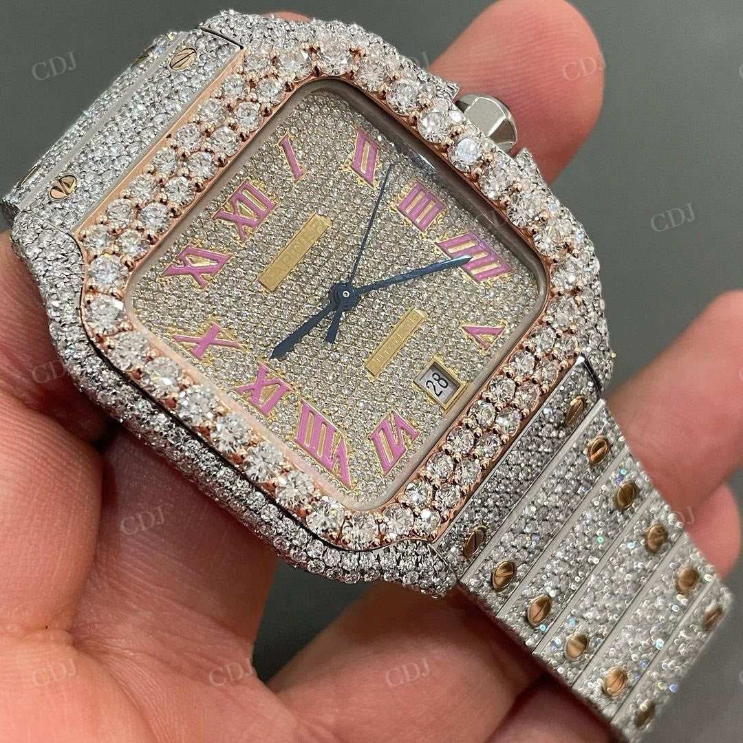 Stainless Steel Fully Iced Out Cartier Diamond Watch  customdiamjewel   