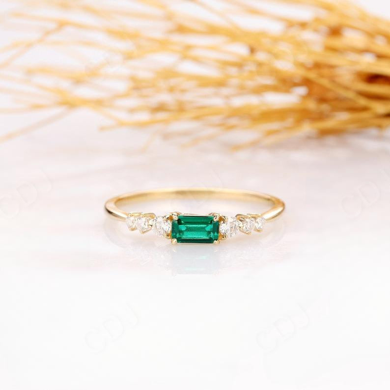 14k Yellow Gold Green Emerald Moissanite Stacking Wedding Band  customdiamjewel   