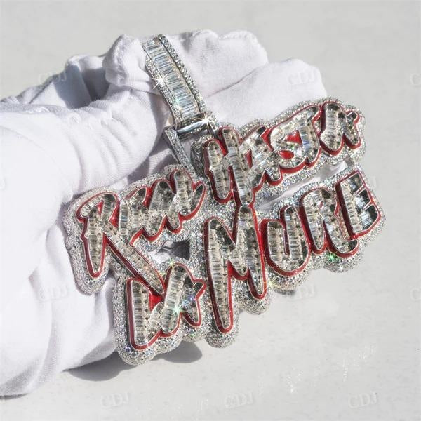 Iced Out Baguette Cut Diamond Real Hasta La Mure Pendant  customdiamjewel   