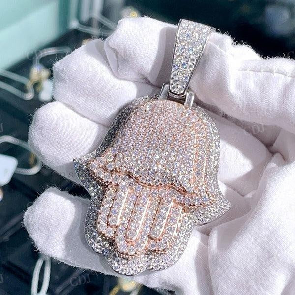 Iced Out Hip Hop Diamond Hamsa Pendant  customdiamjewel   