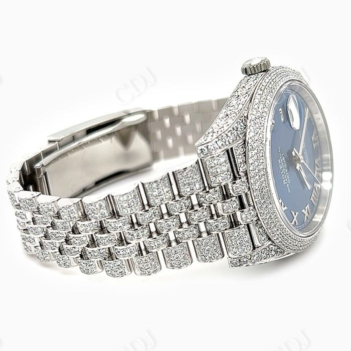 Blue Dial Custom Rolex Datejust Diamond Watch  customdiamjewel   