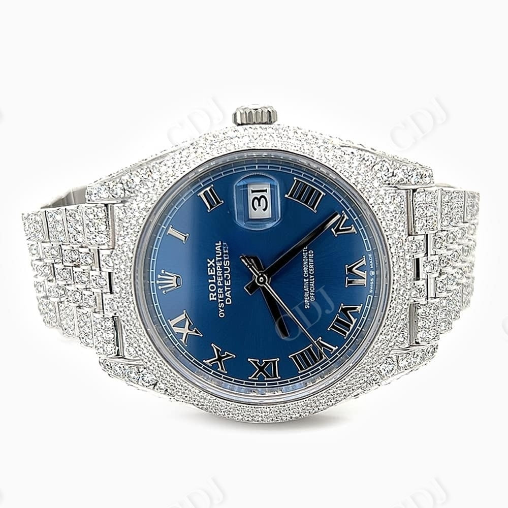 Blue Dial Custom Rolex Datejust Diamond Watch  customdiamjewel   