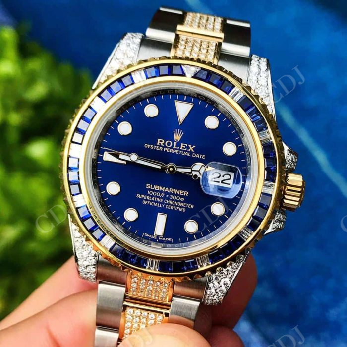 41 MM Rolex Royal Blue Dial Diamond Watch  customdiamjewel   