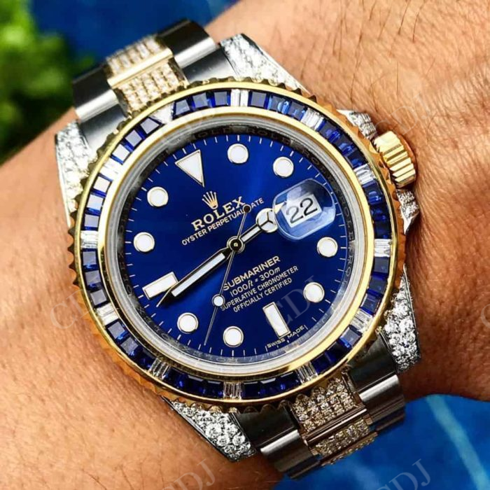 41 MM Rolex Royal Blue Dial Diamond Watch  customdiamjewel   