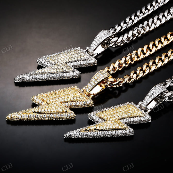 Two Tone Lightning Diamond Pendant hip hop jewelry CustomDiamJewel