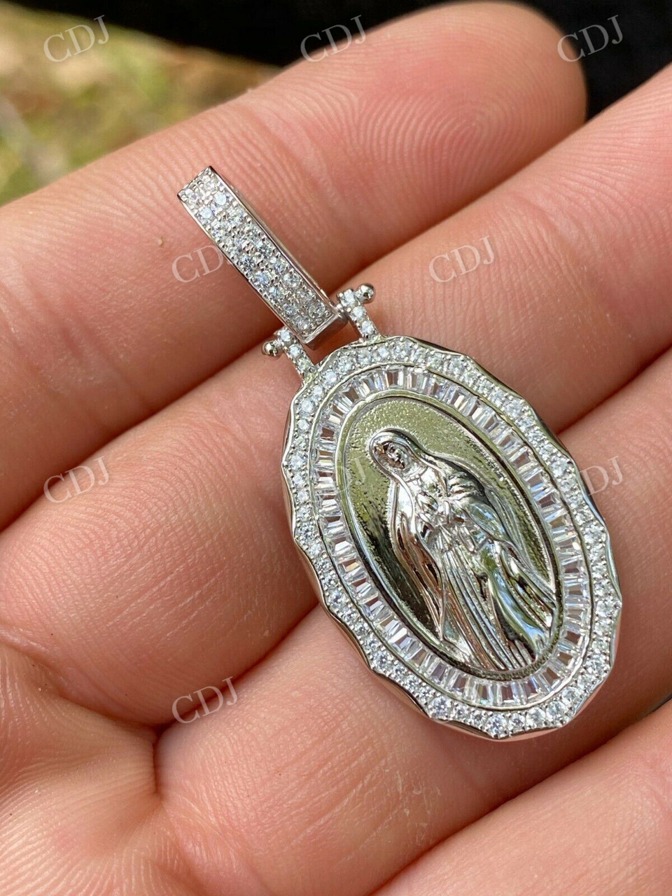 925 Sterling Silver Mary Diamond Pendant For Men  customdiamjewel   