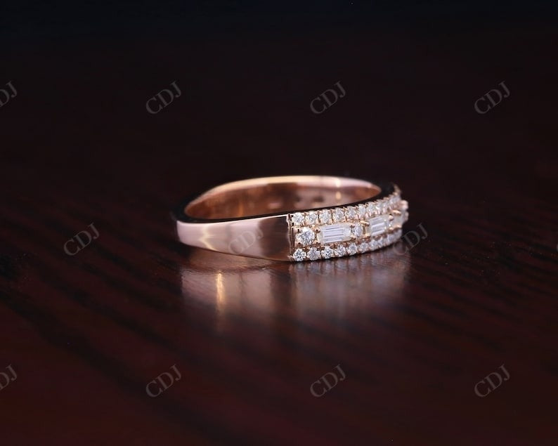 0.82CT Baguette and Round Real Diamond Half Eternity Wedding Band  customdiamjewel   