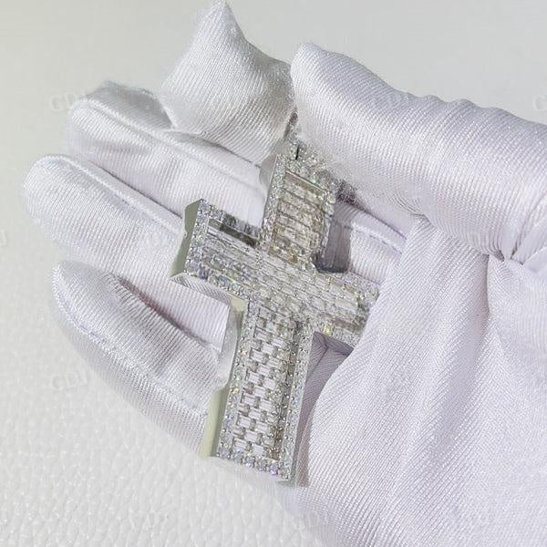 Baguette Mix Round Solid Silver Cross Pendant  customdiamjewel   