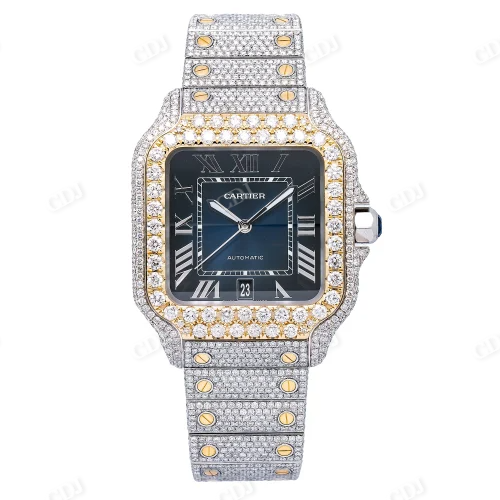 Natural Diamond Watch Blue Case Stainless Steel Diamond Wrist Cartier Date Just Two Tone Watch  customdiamjewel   