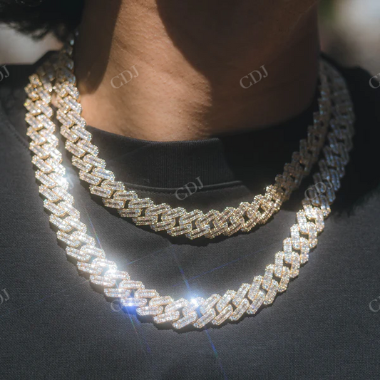 Prong Baguette Diamond Cuban Chain Necklace  customdiamjewel   