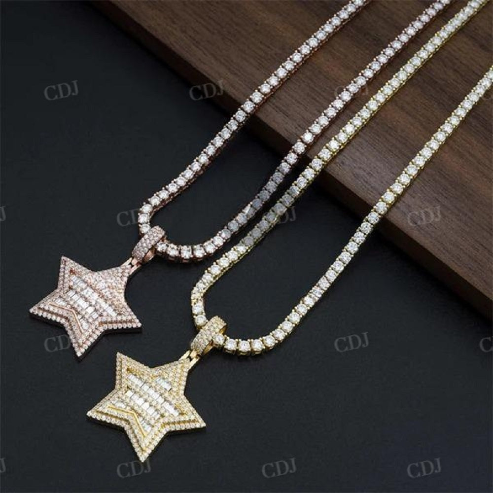 Baguette Star Shaped Diamond Pendant Hip Hop Jewelry  customdiamjewel   