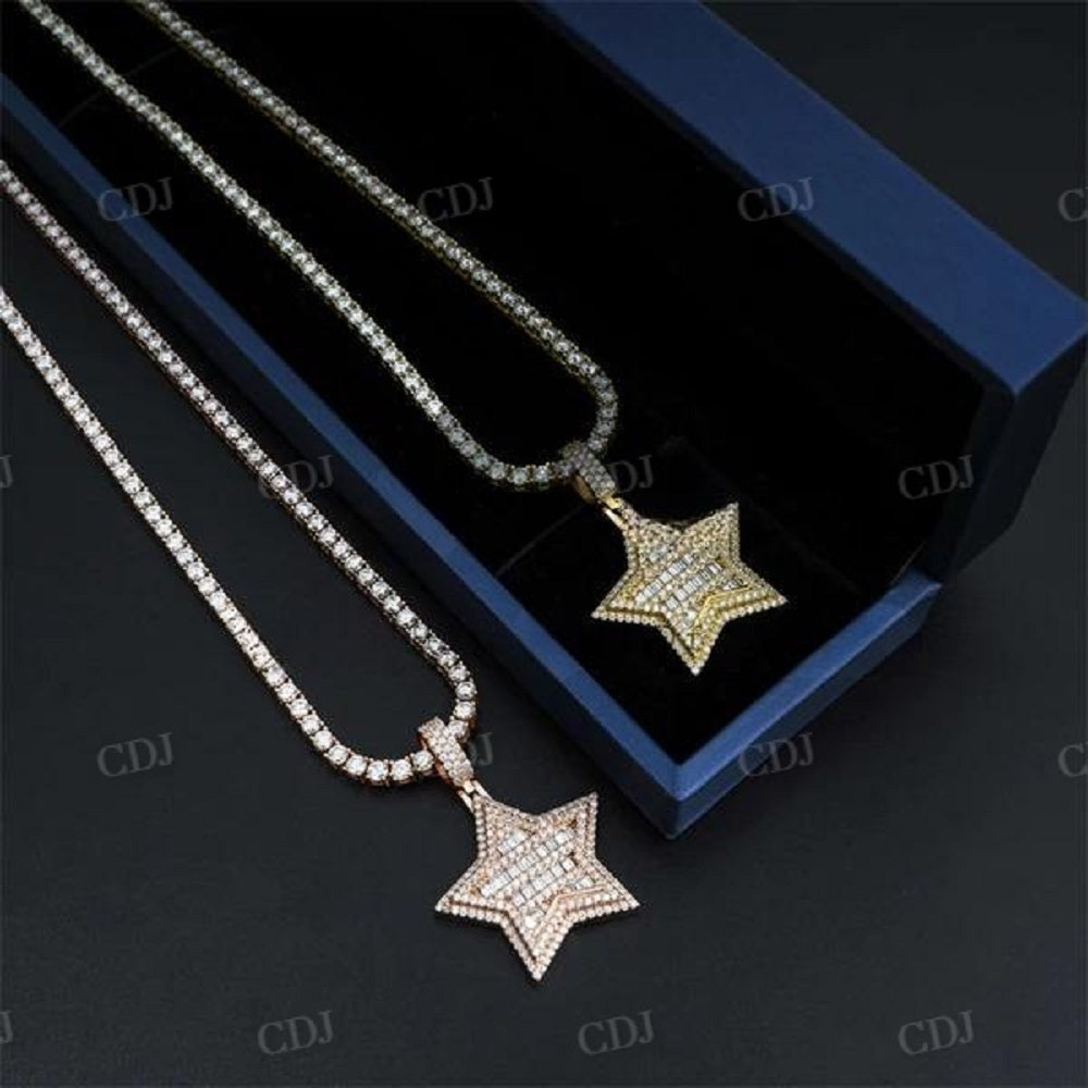 Baguette Star Shaped Diamond Pendant Hip Hop Jewelry  customdiamjewel   