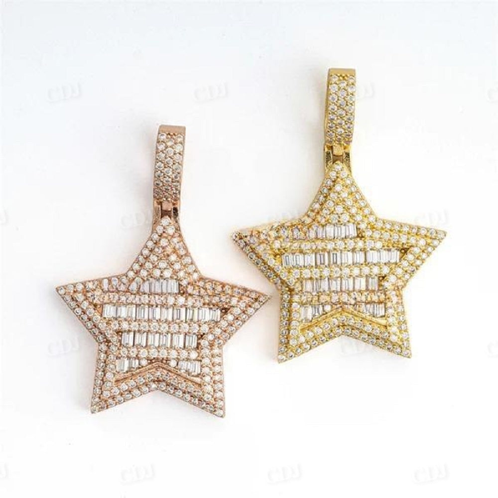 Baguette Star Shaped Diamond Pendant Hip Hop Jewelry  customdiamjewel   