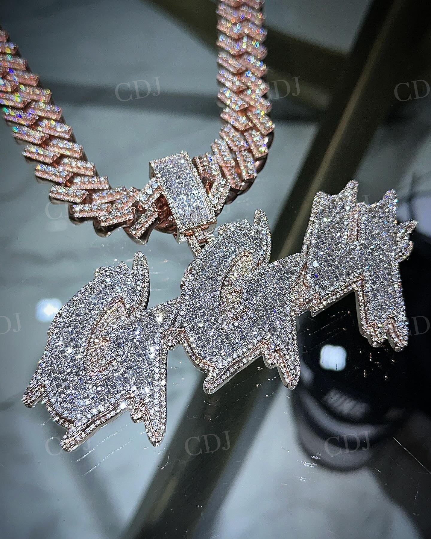 GG4 Letter Baguette and Round Hip Hop Iced out Diamond Pendant hip hop jewelry customdiamjewel   